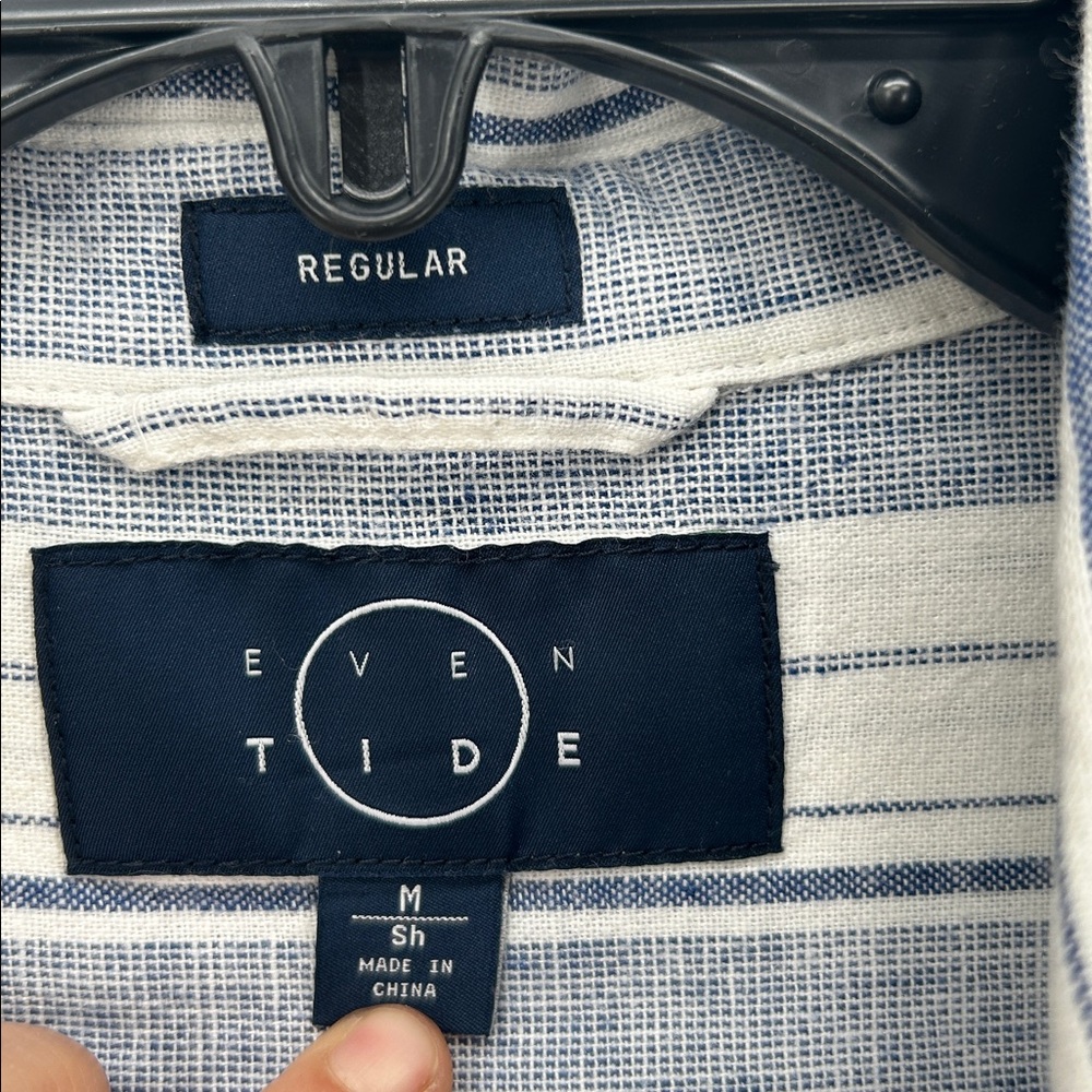 Even Tide Men’s Linen Cotton Striped Button Up Shirt Blue White Medium Resort - Picture 2 of 8
